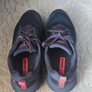 Hoka One One Black and Red Performance Athletic Shoes